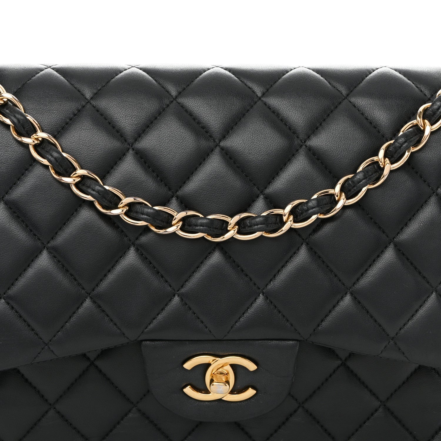 Lambskin Quilted Jumbo Double Flap Black