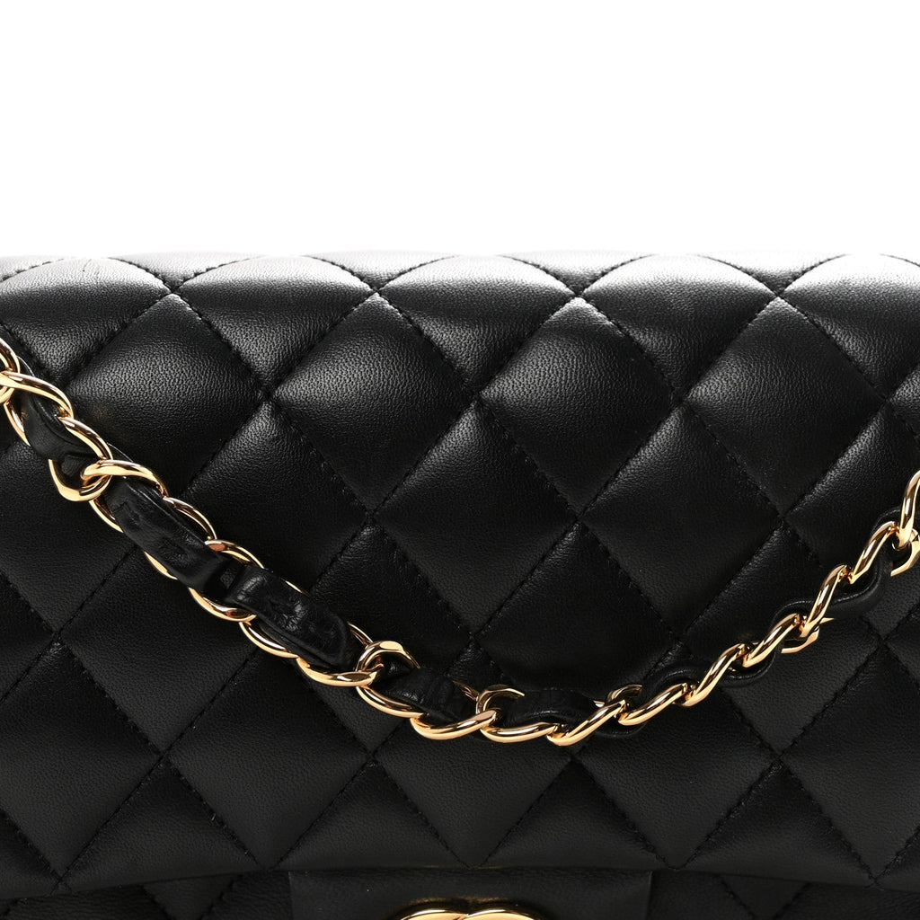 Lambskin Quilted Medium Double Flap Black