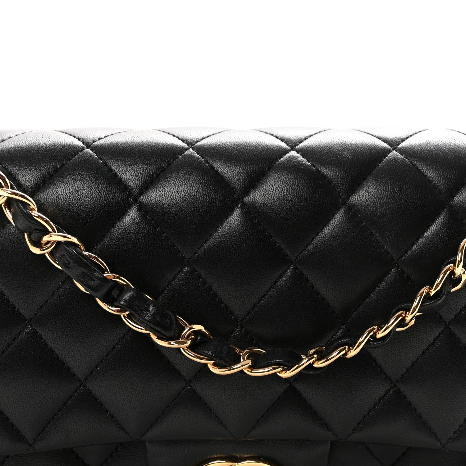 Lambskin Quilted Medium Double Flap Black