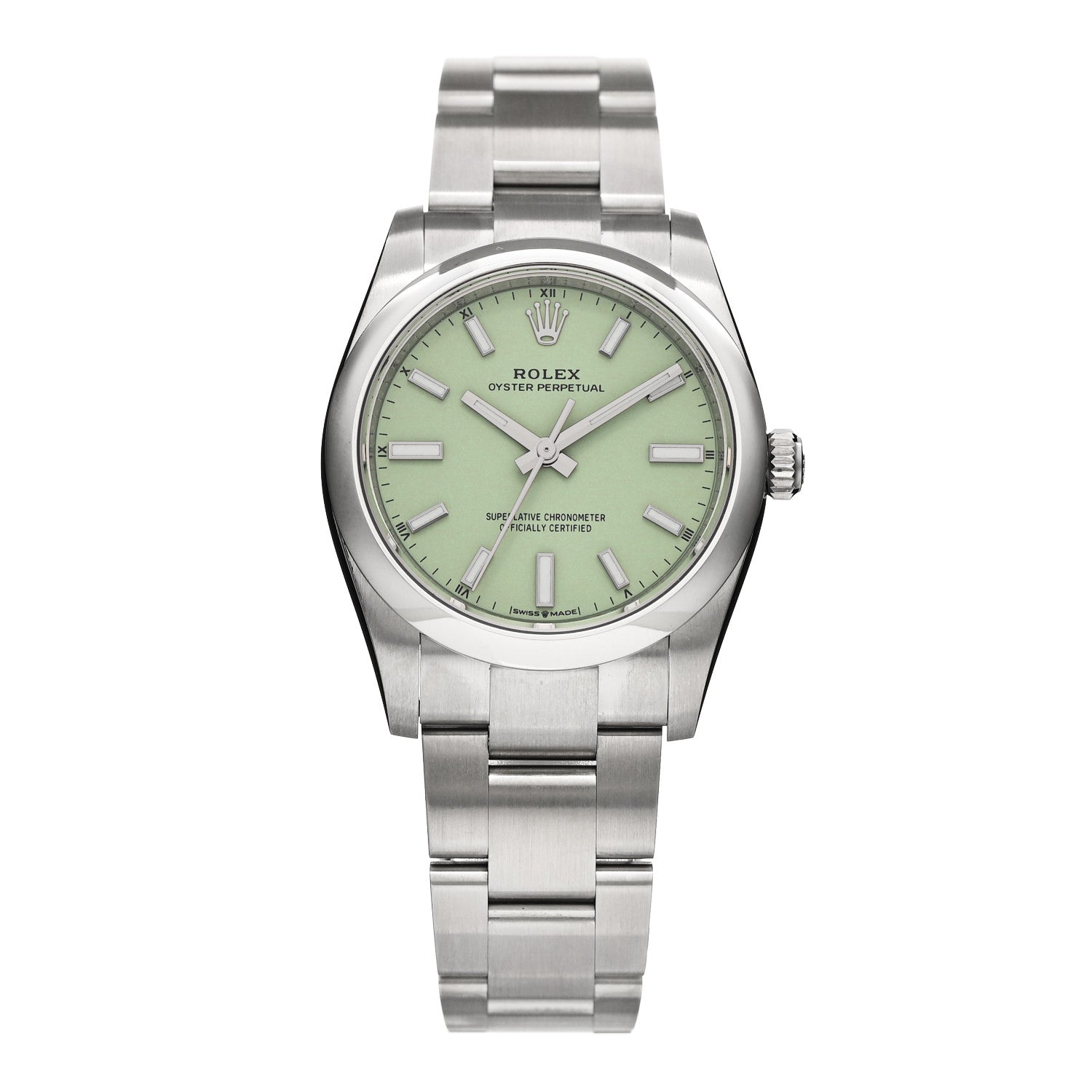 Stainless Steel 34mm Oyster Perpetual Watch Pistachio 124200
