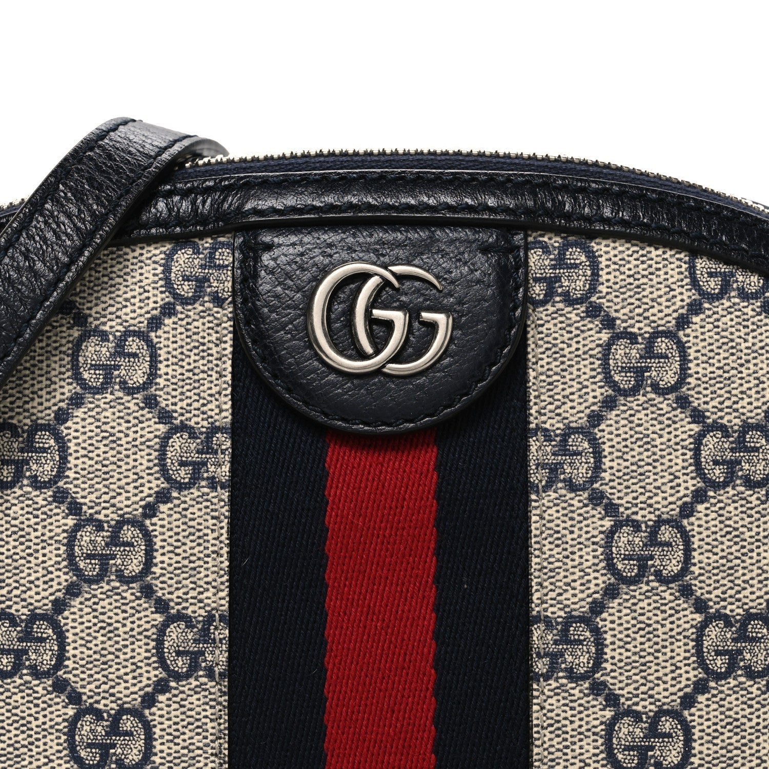 GG Supreme Monogram Textured Dollar Calfskin Web Small Ophidia Dome Shoulder Bag Beige Blue