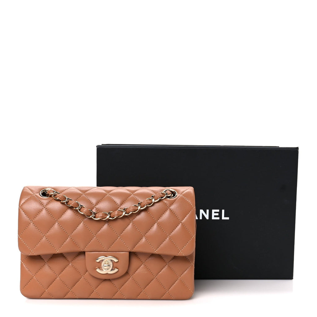Lambskin Quilted Small Double Flap Brown