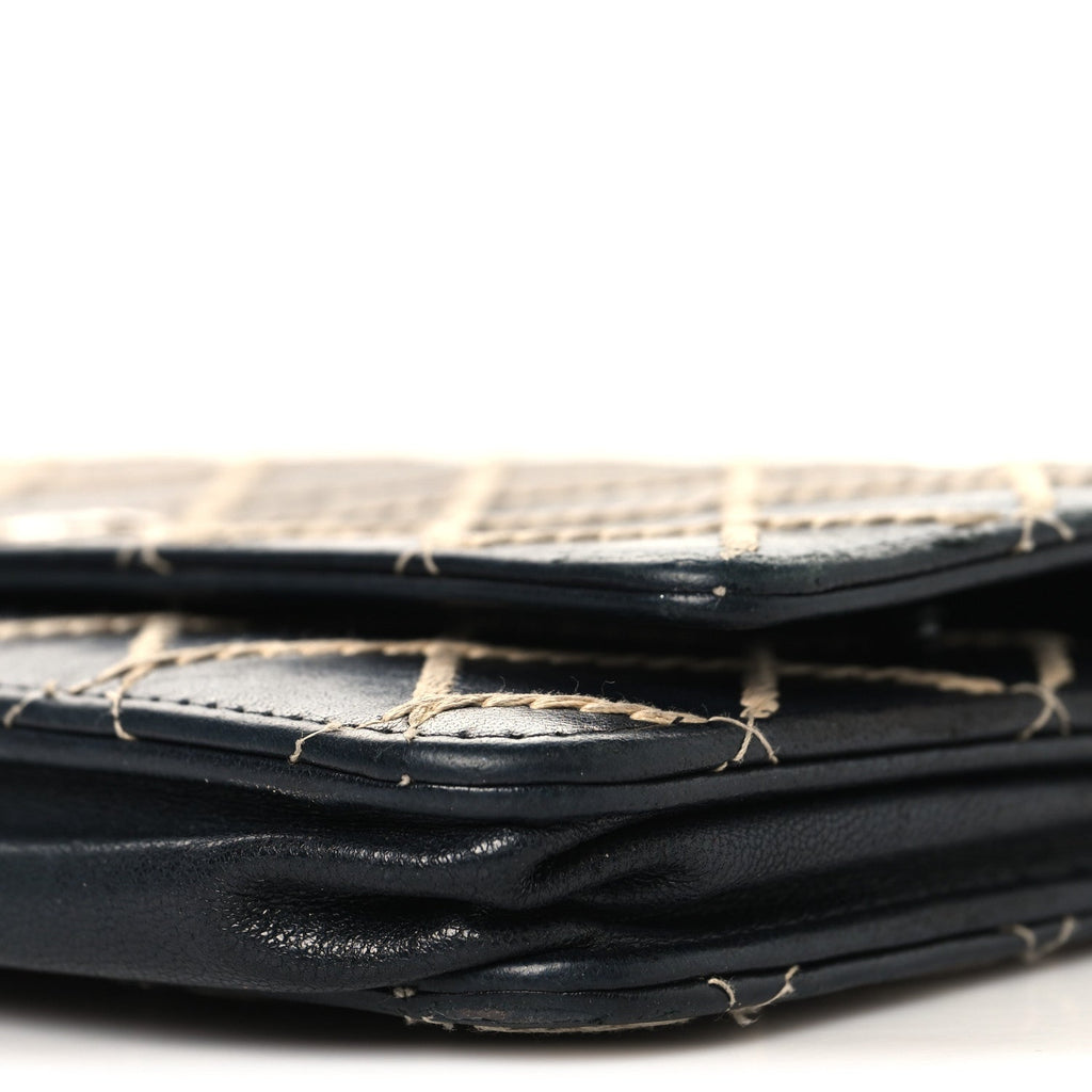 Calfskin Diamond Stitch Wallet On Chain WOC Black