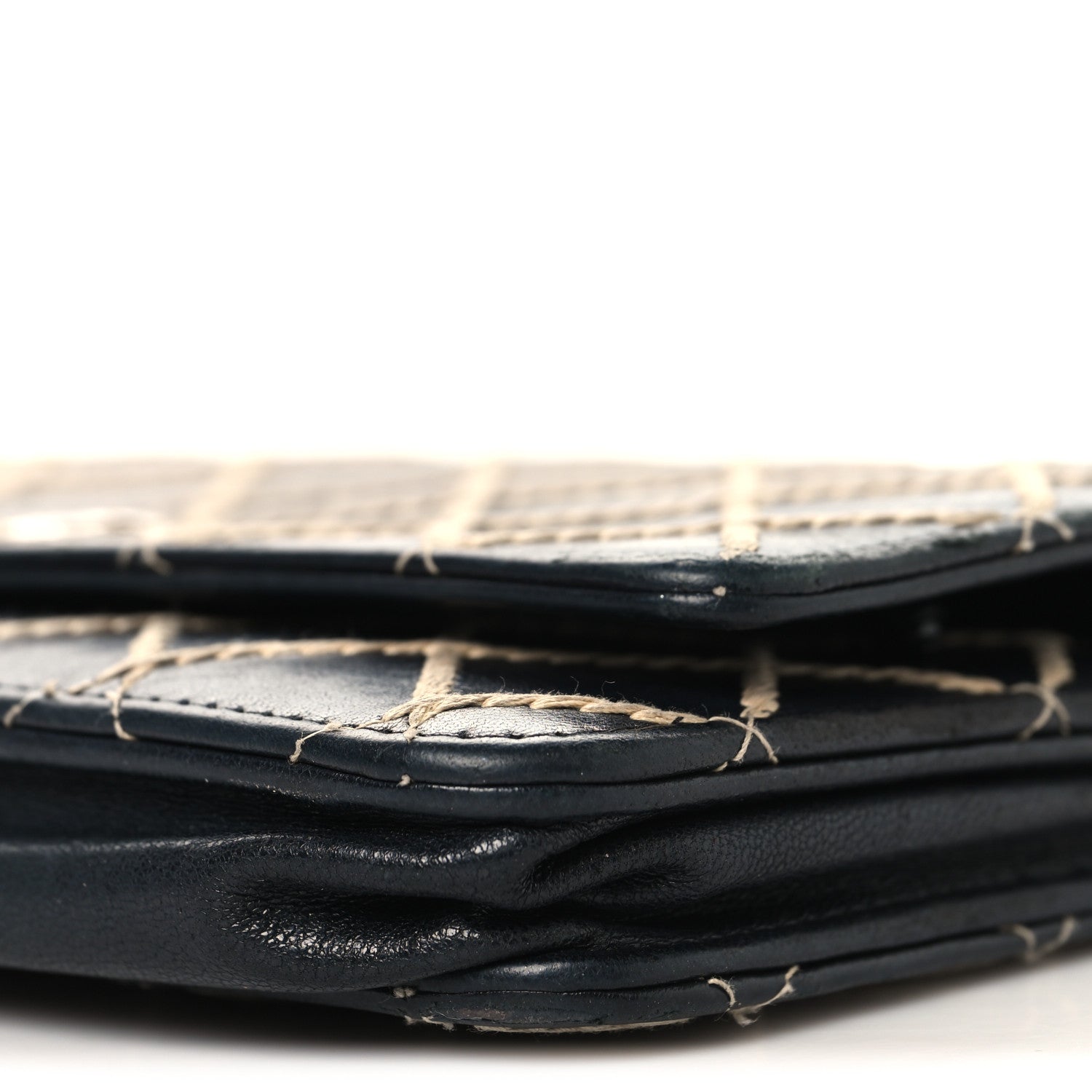 Calfskin Diamond Stitch Wallet On Chain WOC Black
