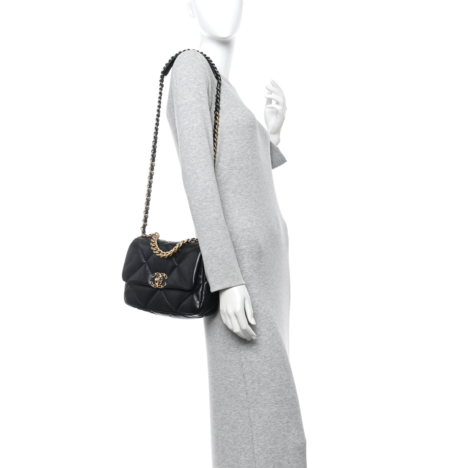 Lambskin Quilted Medium Chanel 19 Flap Black