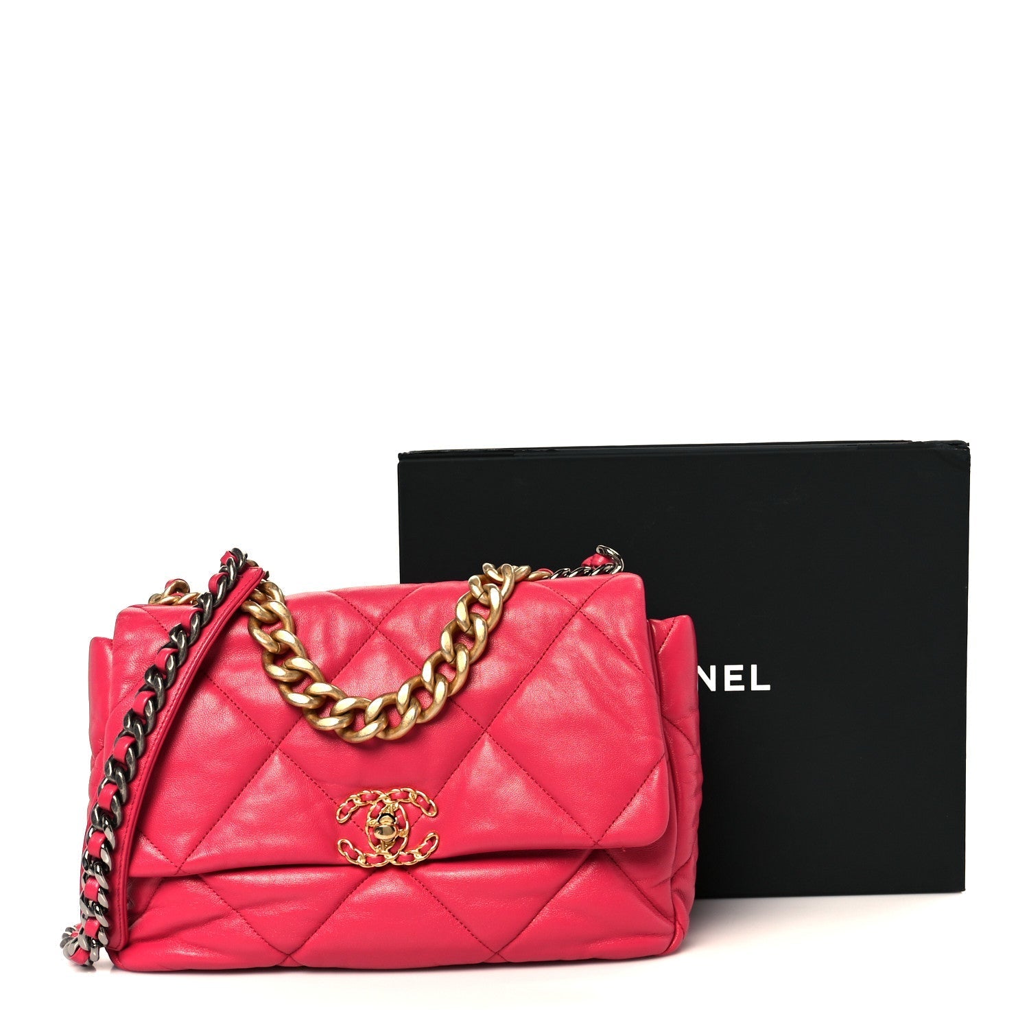 Goatskin Quilted Large Chanel 19 Flap Dark Pink