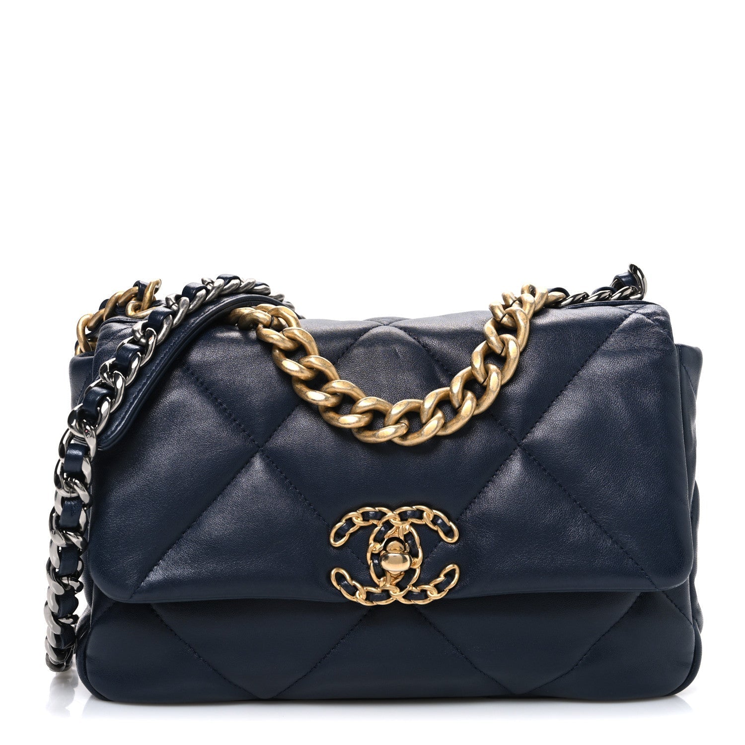 Lambskin Quilted Medium Chanel 19 Flap Navy Blue