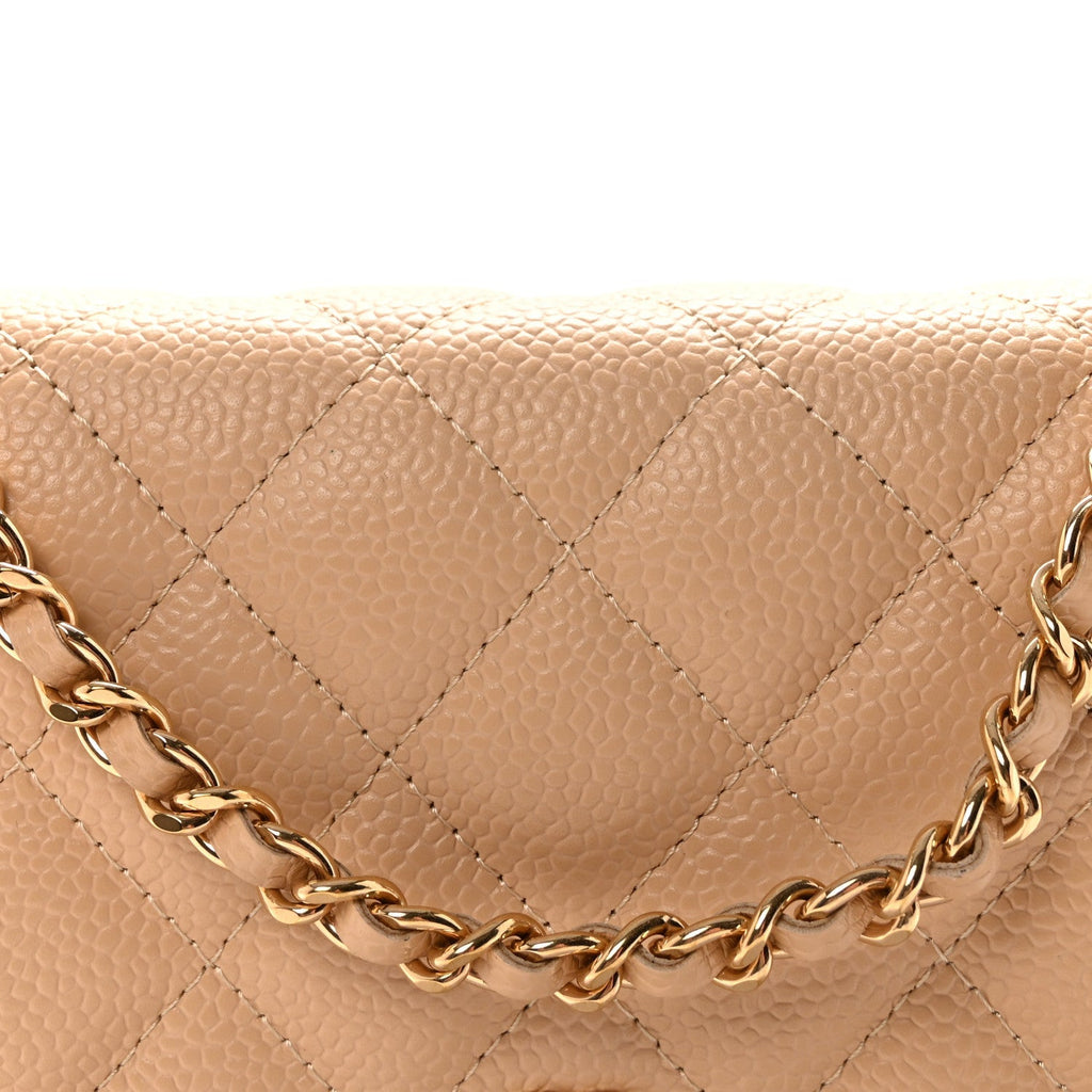 Caviar Quilted Wallet on Chain WOC Beige