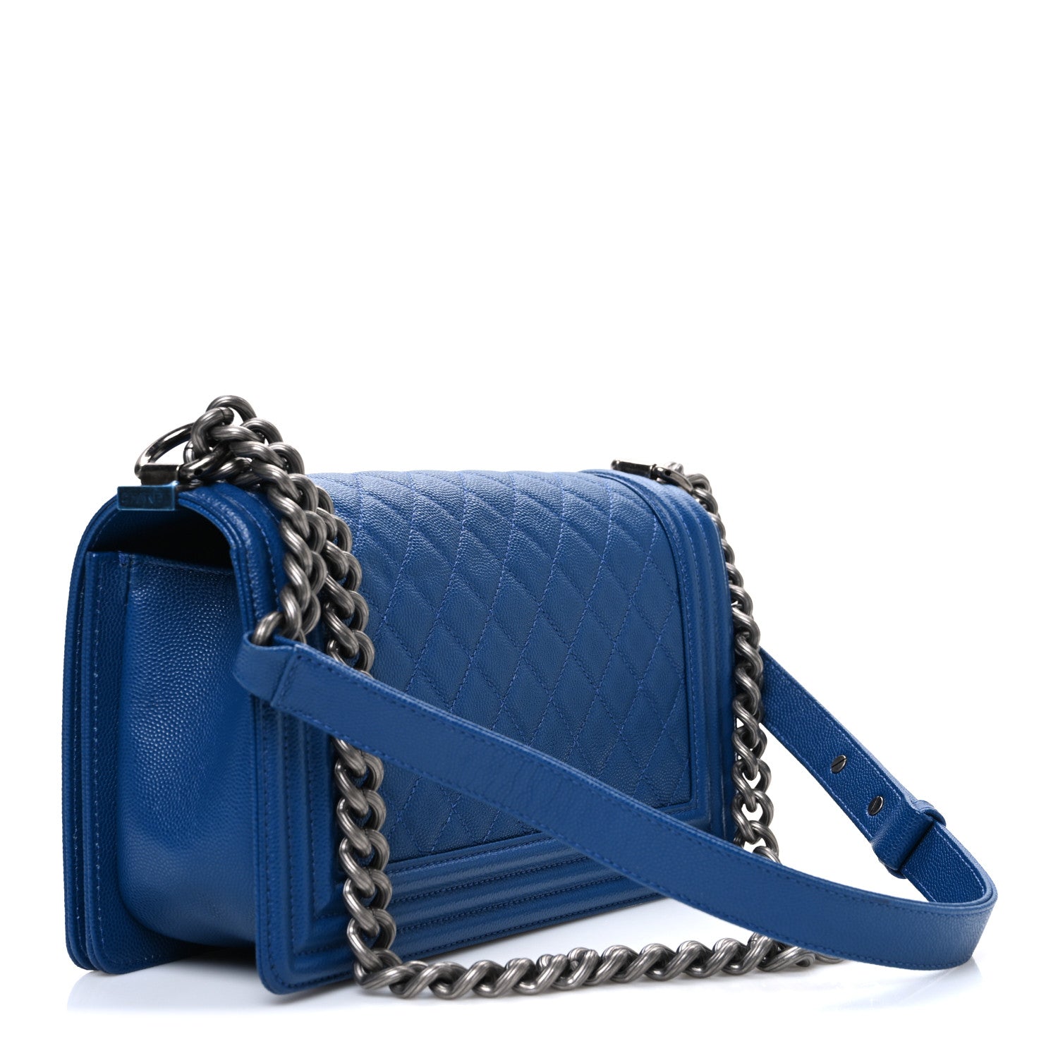 Caviar Quilted Medium Boy Flap Dark Blue