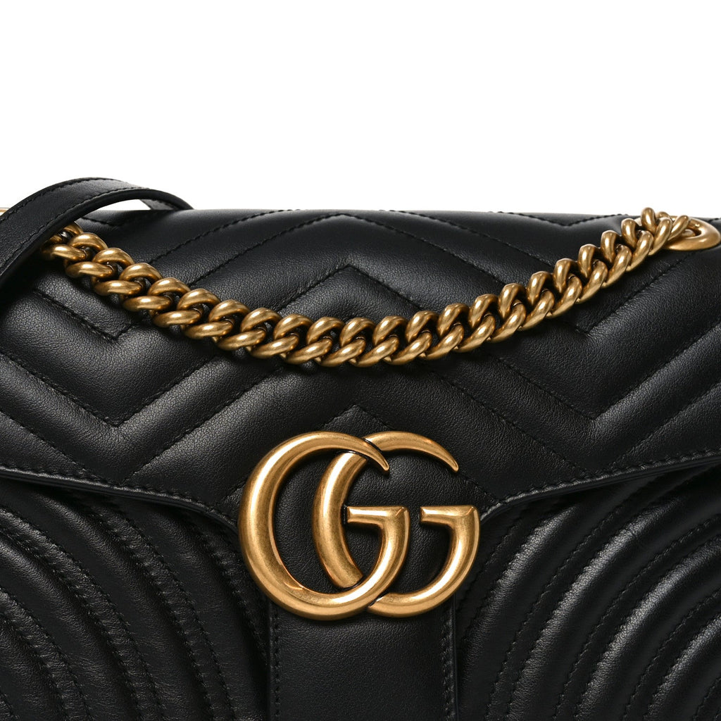 Calfskin Matelasse Small GG Marmont Shoulder Bag Black