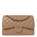 Caviar Quilted Jumbo Double Flap Beige