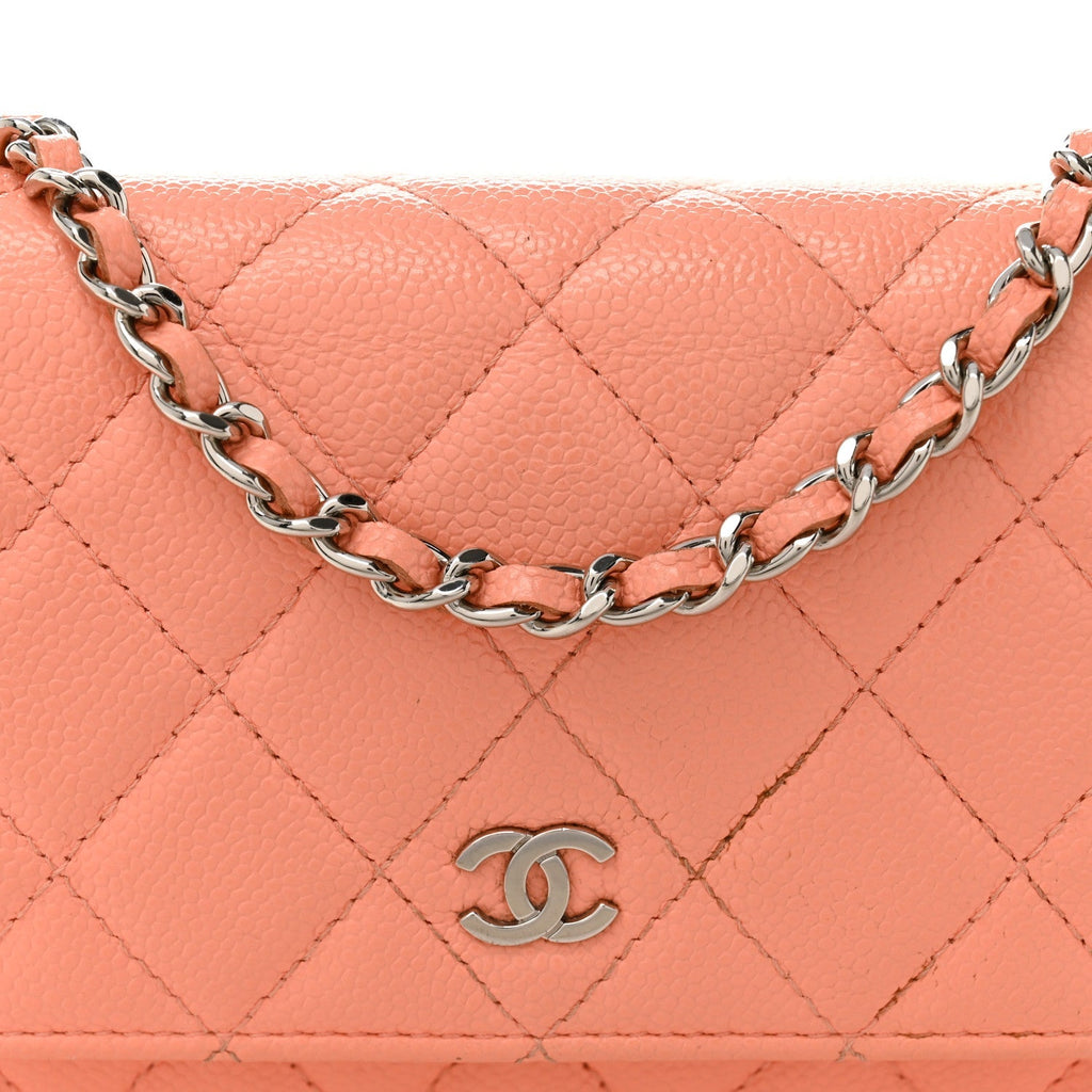 Caviar Quilted Mini Wallet On Chain WOC Coral