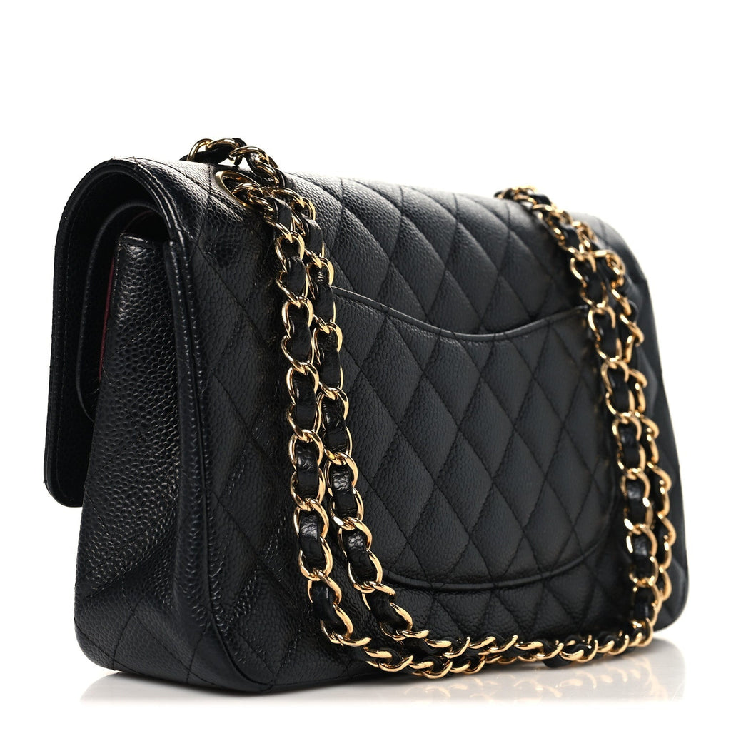 Caviar Quilted Medium Double Flap Black