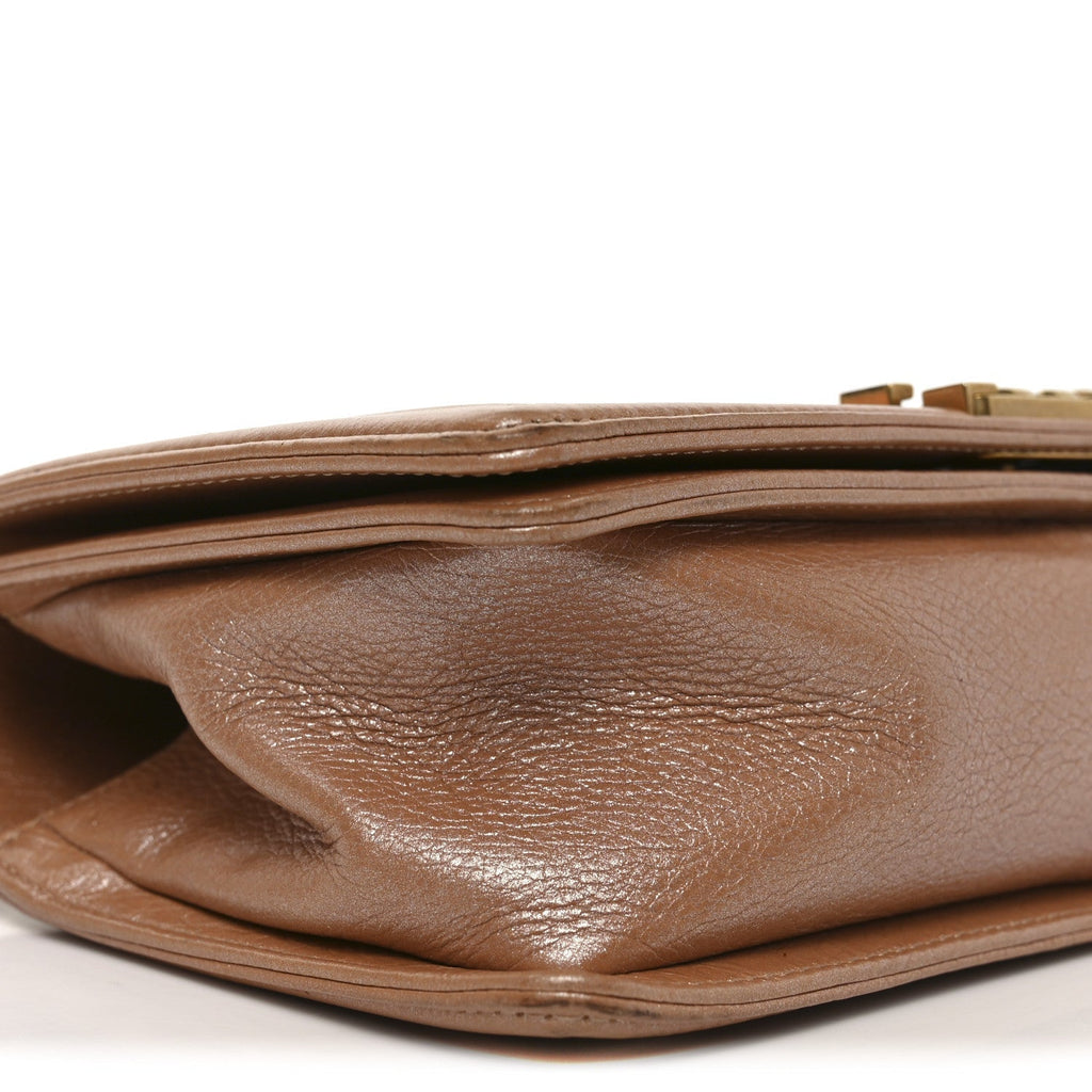 Metallic Calfskin Quilted Medium Boy Flap Dark Beige
