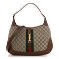 GG Supreme Monogram Azalea Calfskin Web Medium Jackie 1961 Hobo Beige Ebony Brown Sugar