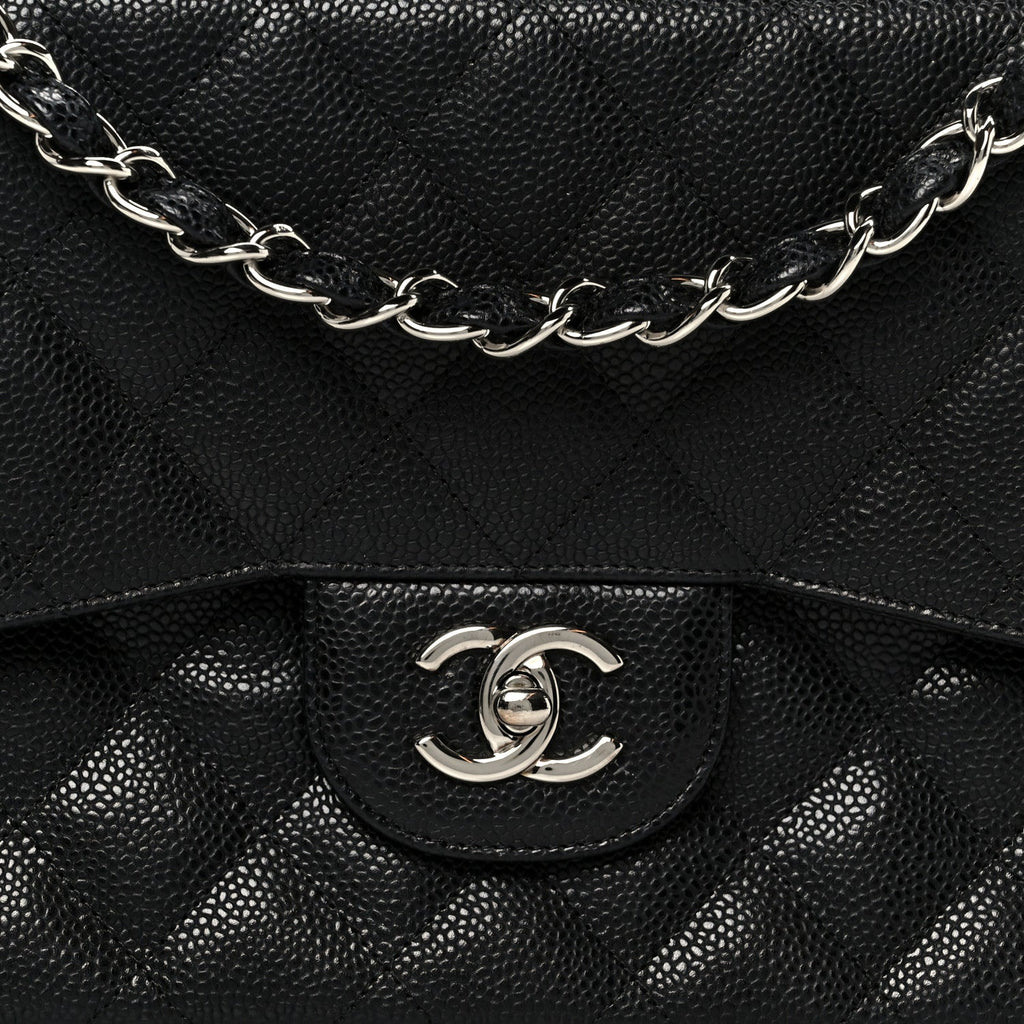 Caviar Quilted Jumbo Double Flap Black