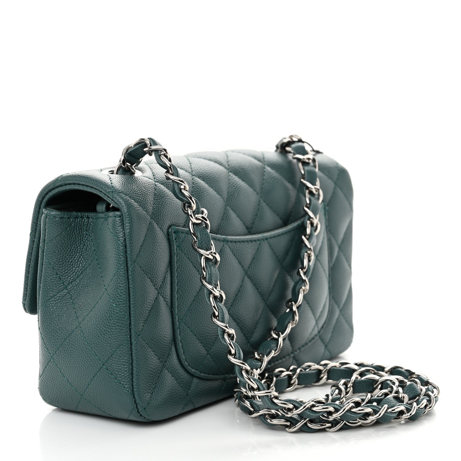 Caviar Quilted Mini Rectangular Flap Dark Turquoise