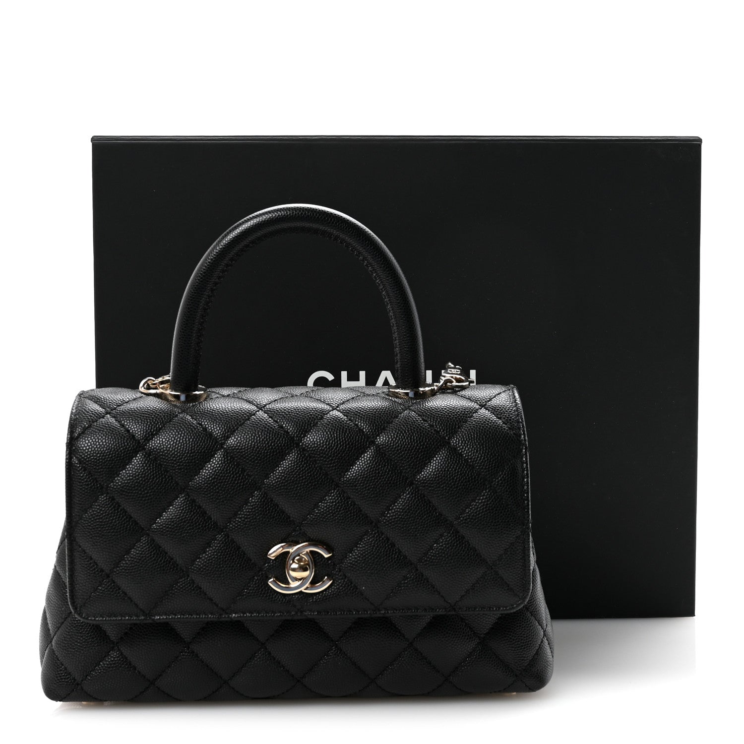 Caviar Quilted Mini Coco Handle Flap Black