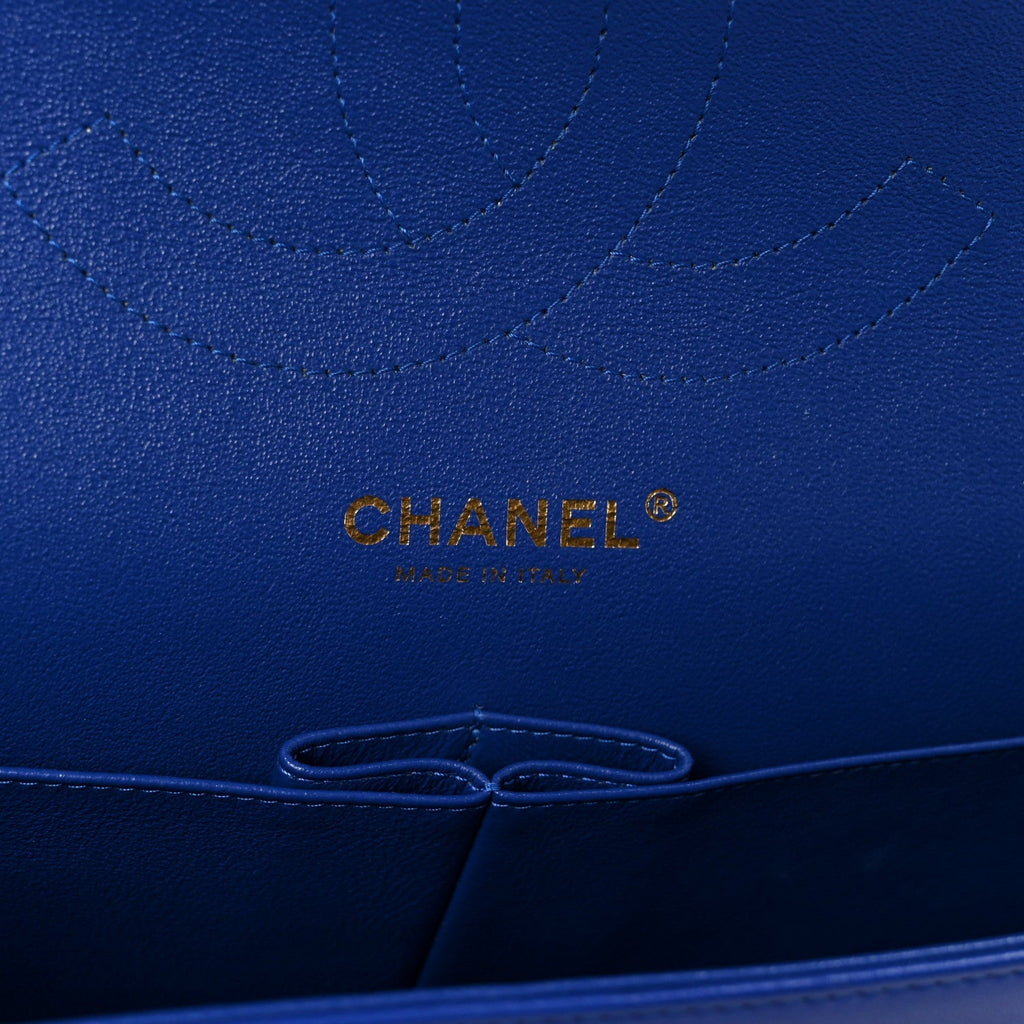 Lambskin Chevron Quilted Jumbo Double Flap Navy Blue