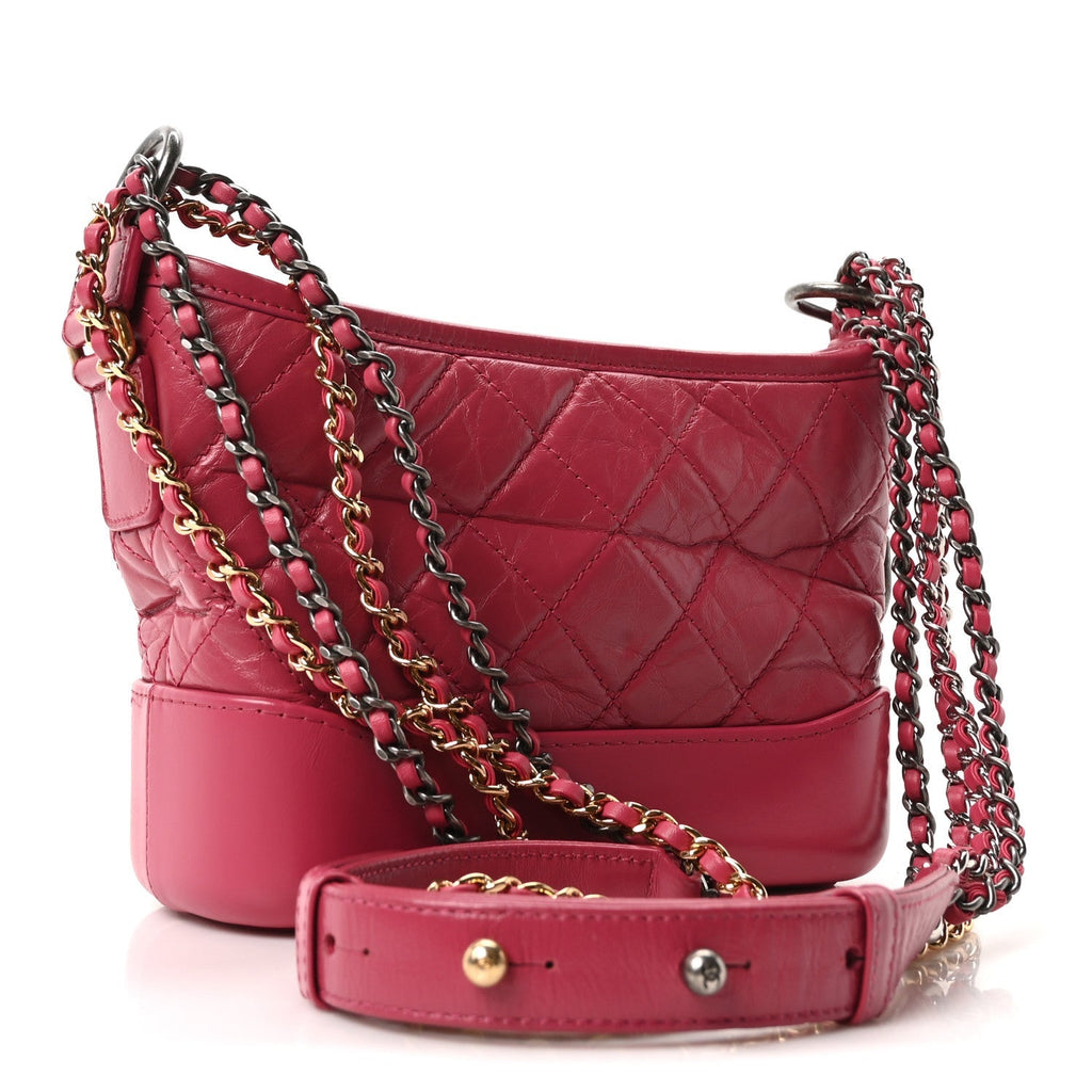 Aged Calfskin Quilted Small Gabrielle Hobo Fuchsia