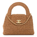 Braided Raffia Nano Kelly Flap Bag Dark Beige