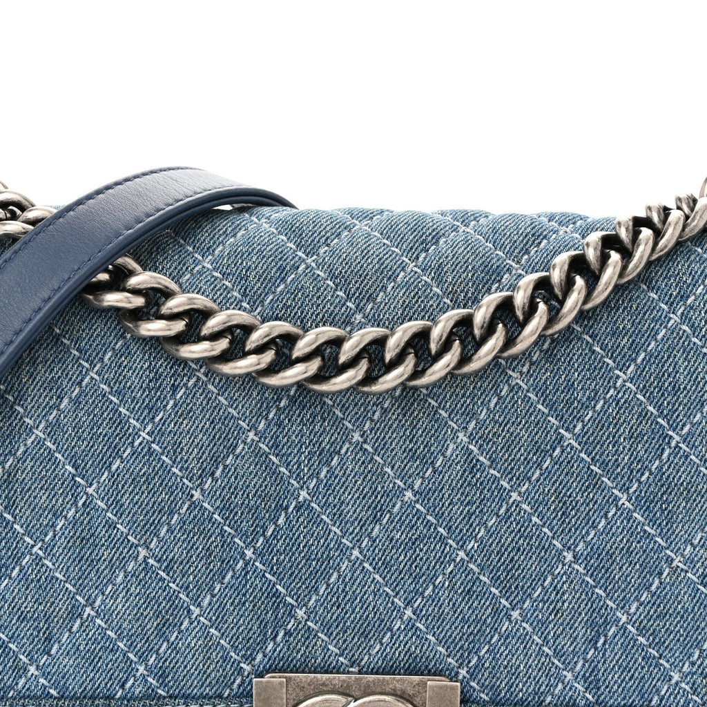 Denim Quilted Medium Boy Flap Blue