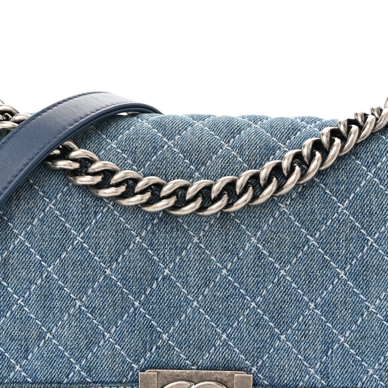 Denim Quilted Medium Boy Flap Blue