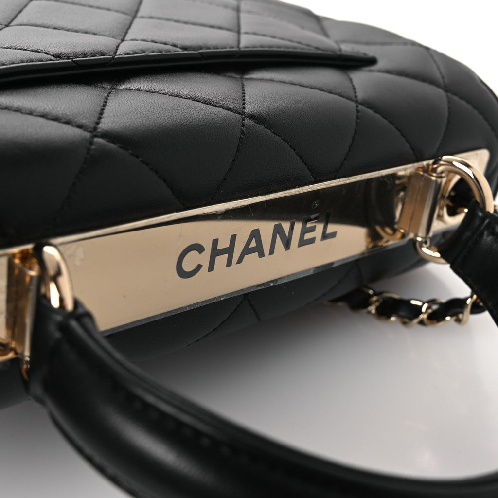 Lambskin Quilted Small Trendy CC Dual Handle Flap Bag Black