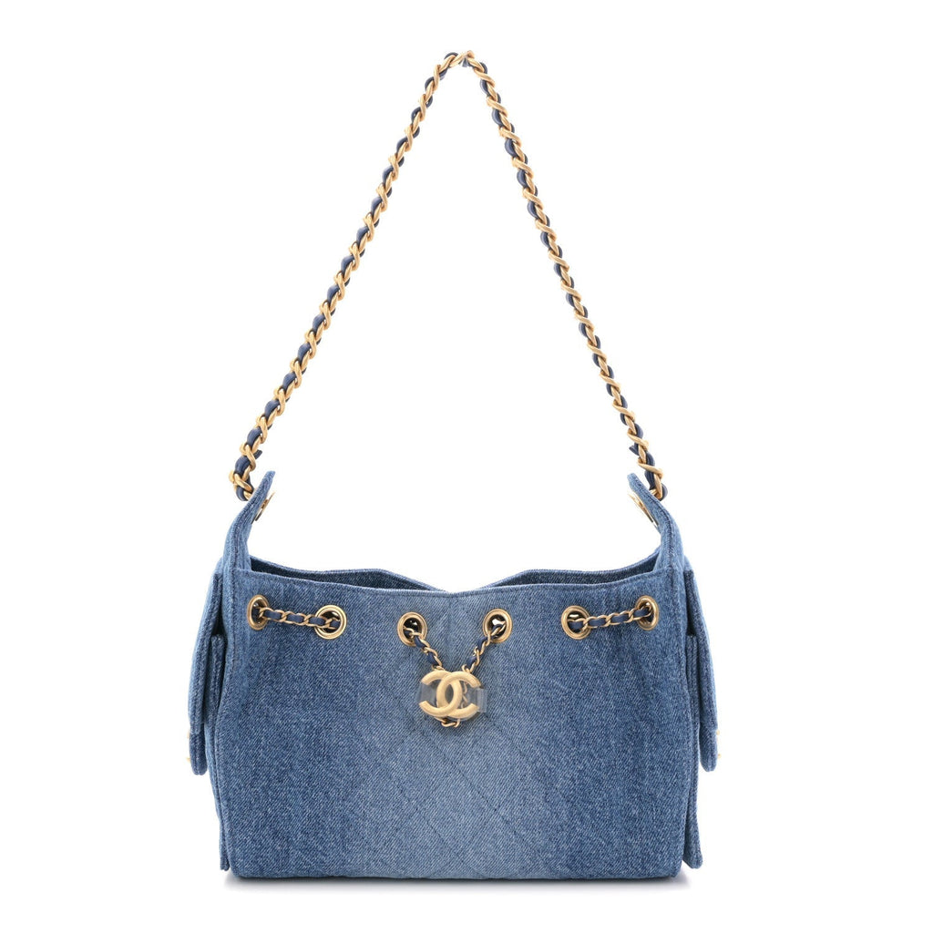 Washed Denim Quilted Mini Chanel 25 Handbag Blue