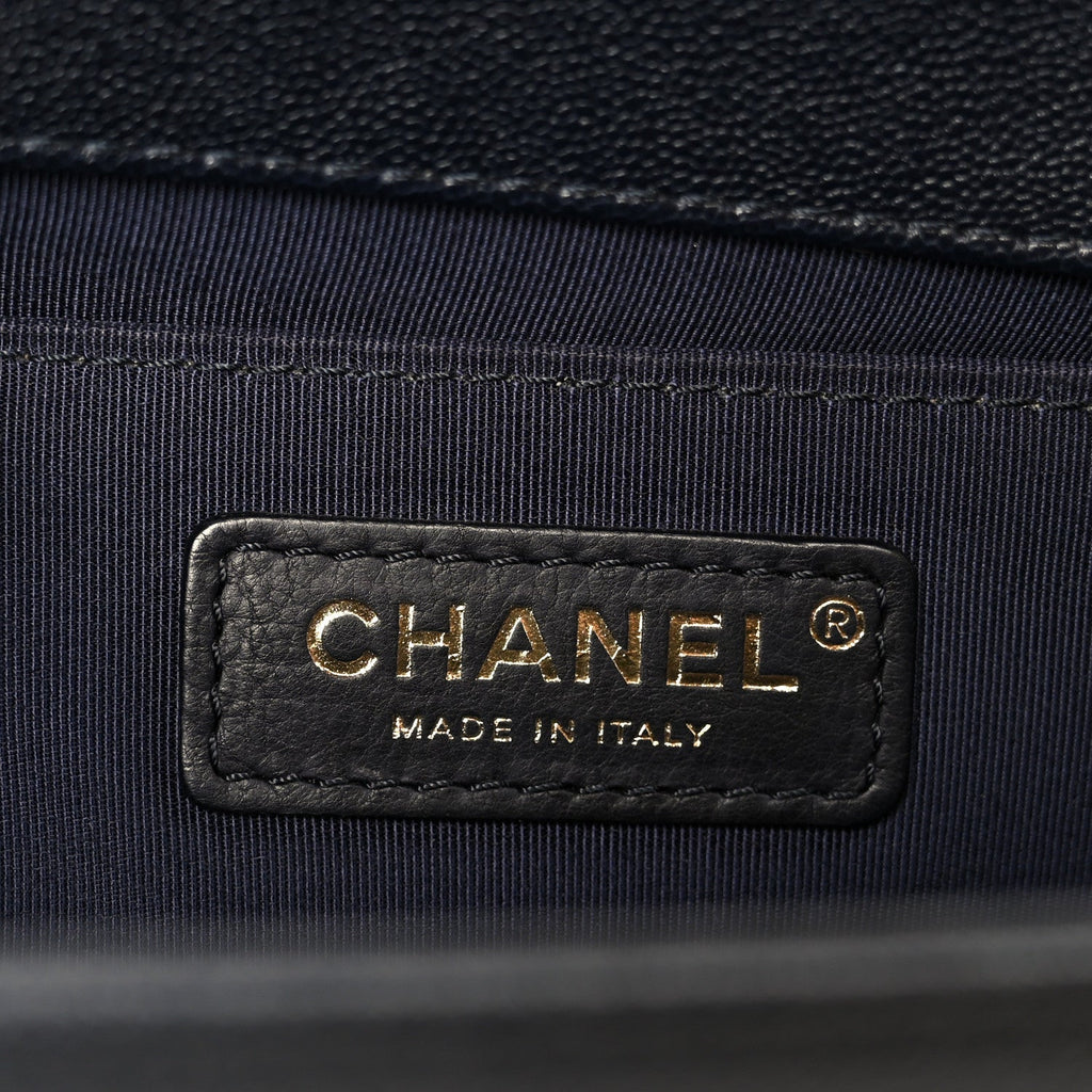 Caviar Quilted Medium Boy Flap Navy