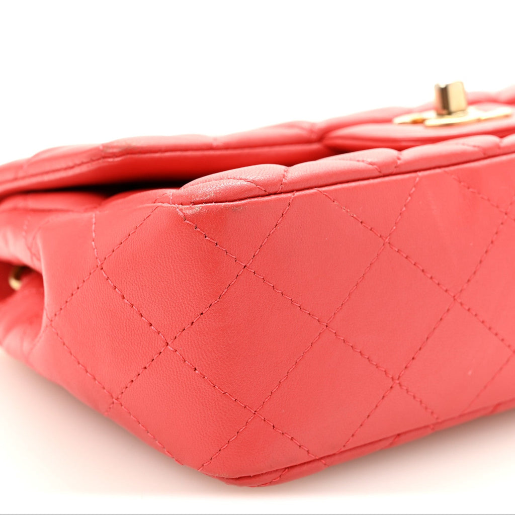 Lambskin Quilted Mini Rectangular Flap Red