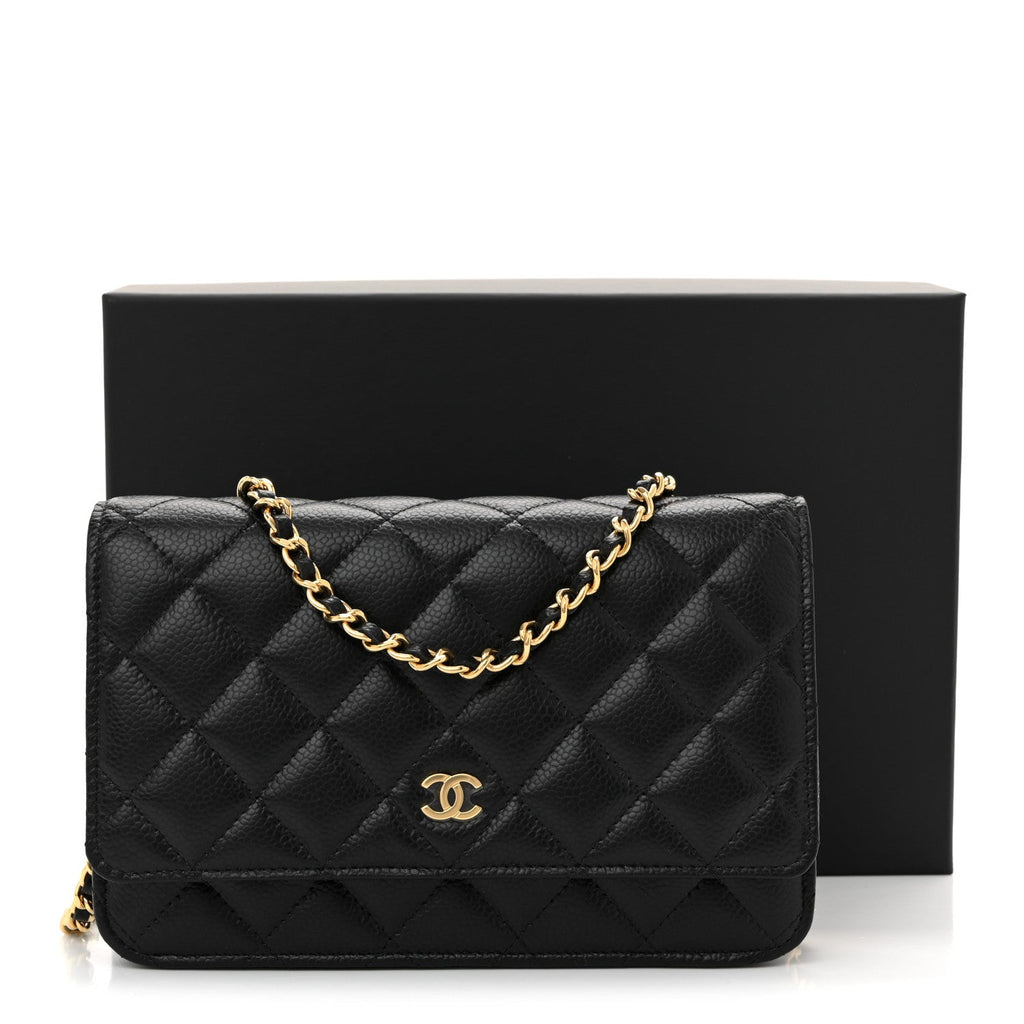 Caviar Quilted Wallet on Chain WOC Black