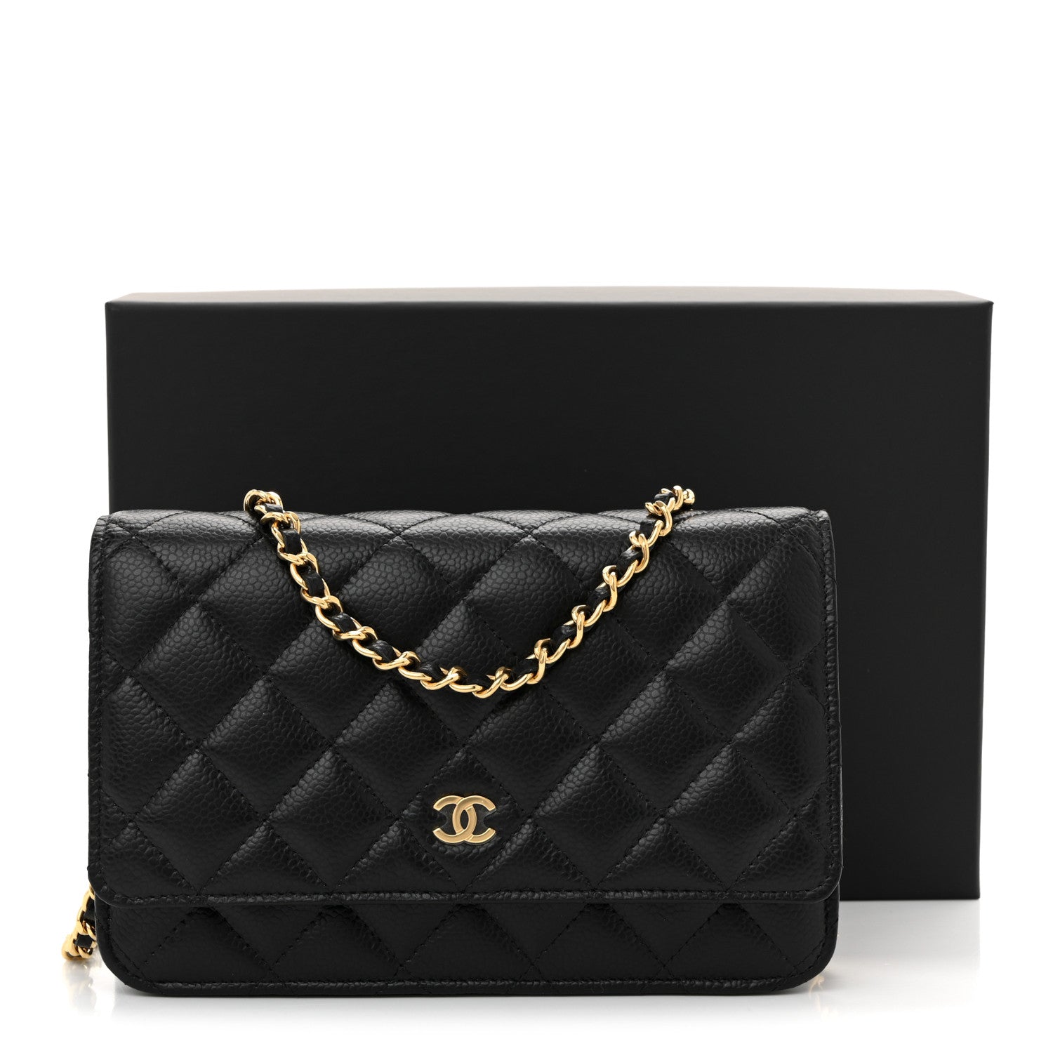 Caviar Quilted Wallet on Chain WOC Black