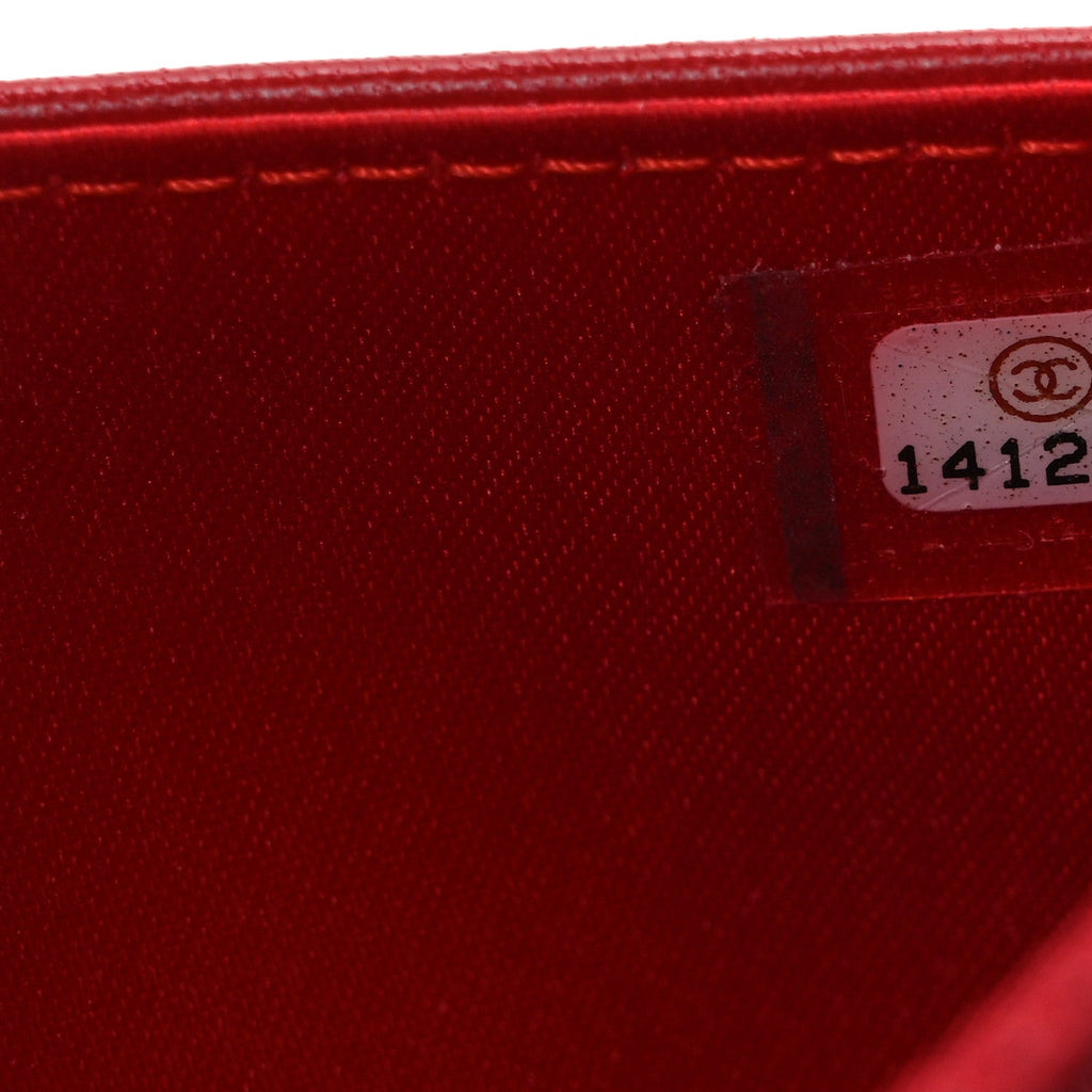 Lambskin Camellia Embossed Wallet on Chain WOC Red