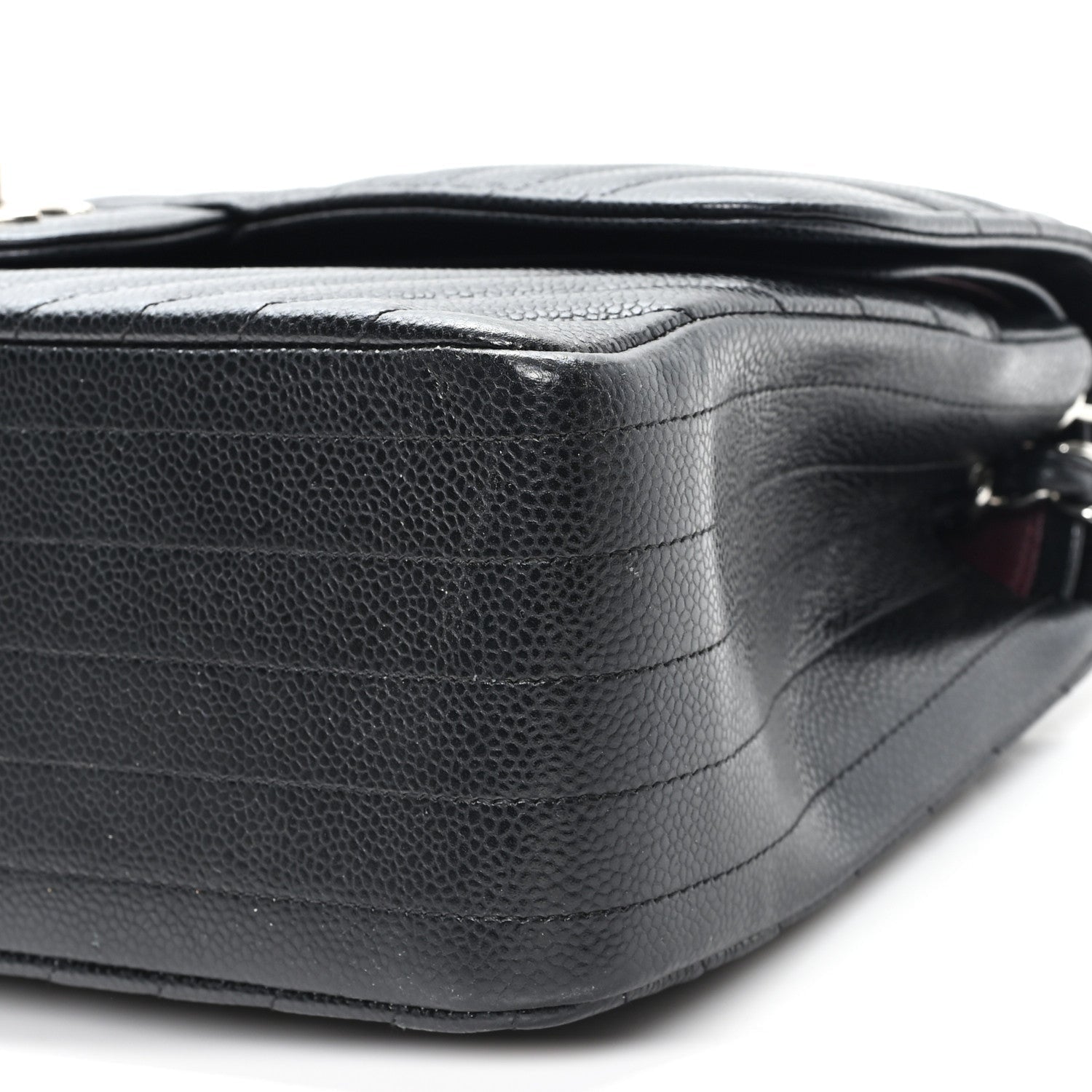 Caviar Chevron Quilted Jumbo Double Flap Black