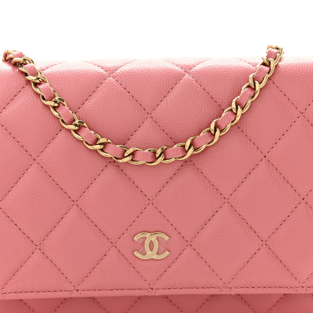 Caviar Quilted Wallet on Chain WOC Pink