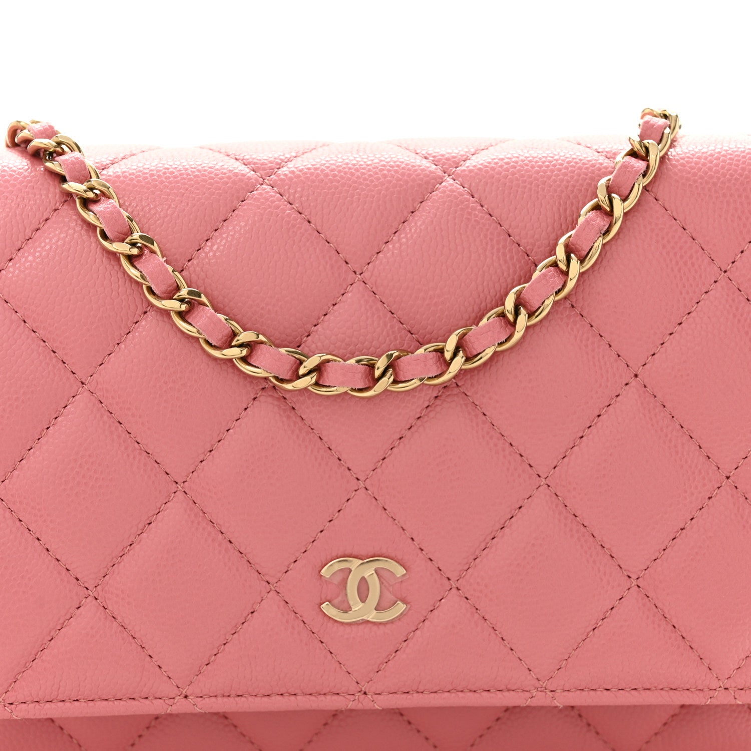 Caviar Quilted Wallet on Chain WOC Pink