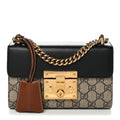 GG Supreme Monogram Calfskin Small Padlock Shoulder Bag Beige Black Cuir