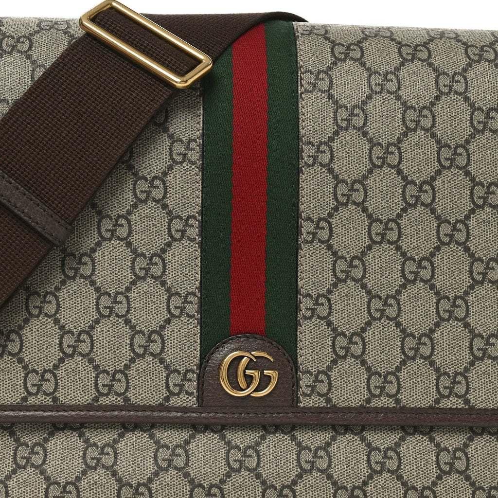 Tender GG Supreme Monogram Textured Dollar Calfskin Ophidia Messenger Bag Beige Ebony Dark Brown