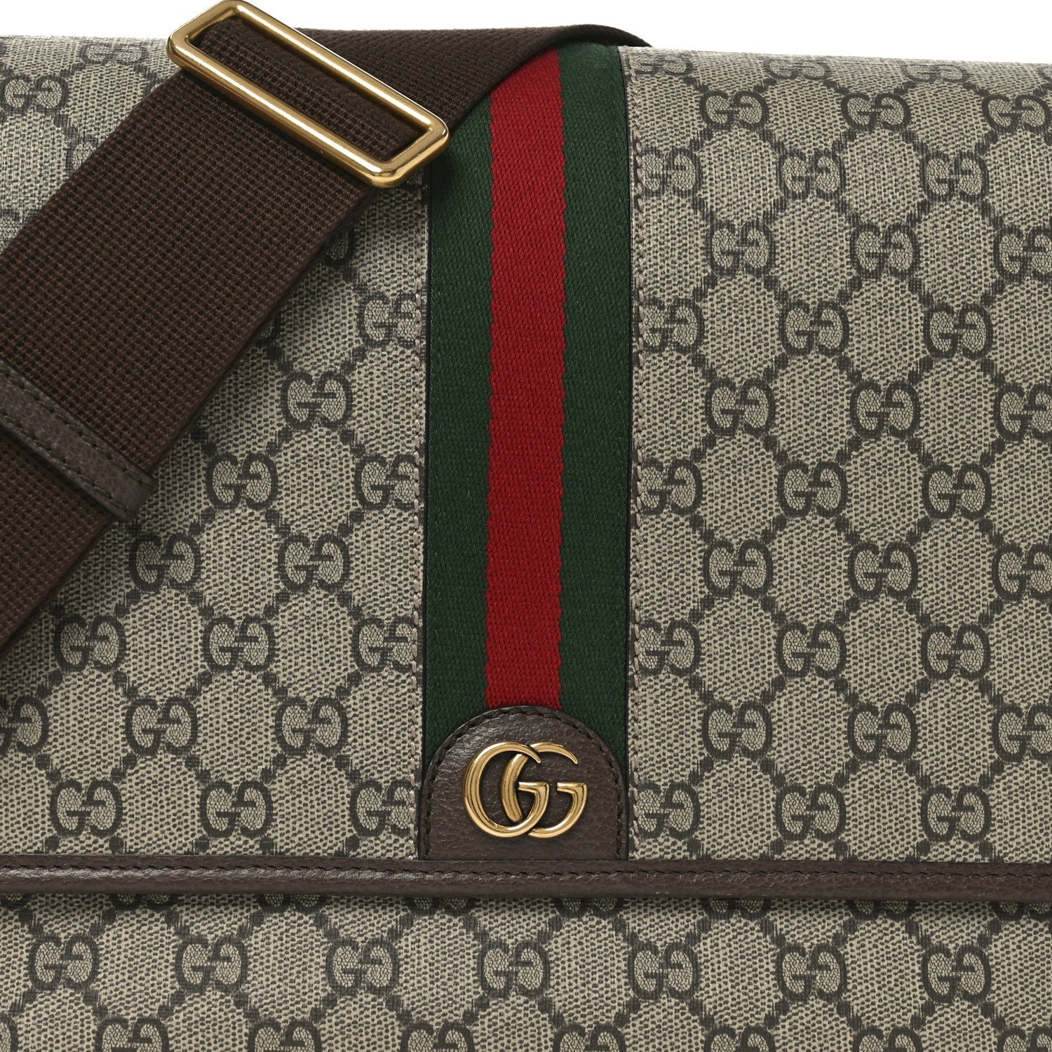 Tender GG Supreme Monogram Textured Dollar Calfskin Ophidia Messenger Bag Beige Ebony Dark Brown