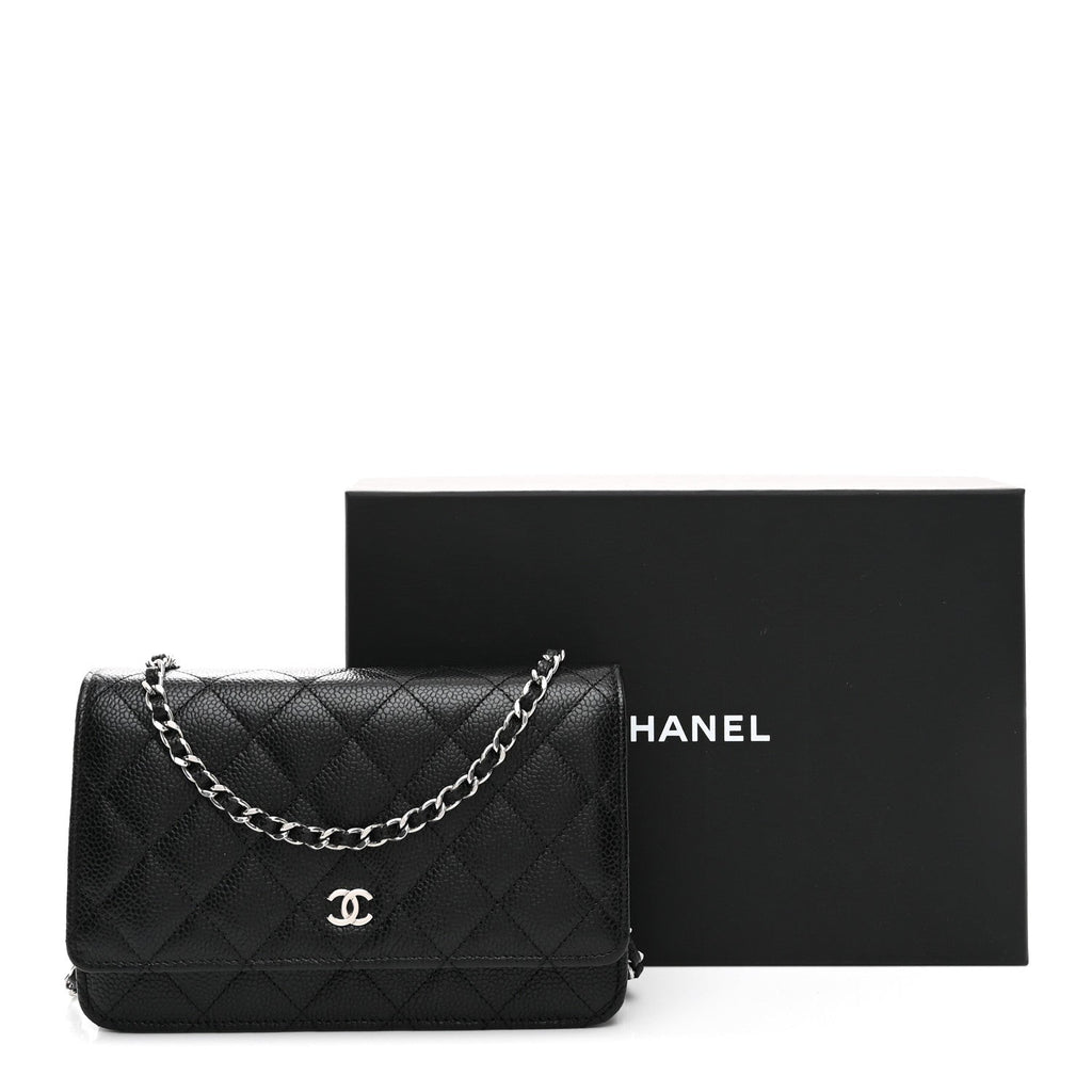 Caviar Quilted Wallet on Chain WOC Black