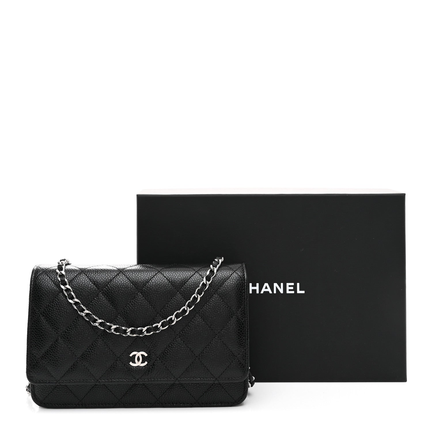 Caviar Quilted Wallet on Chain WOC Black