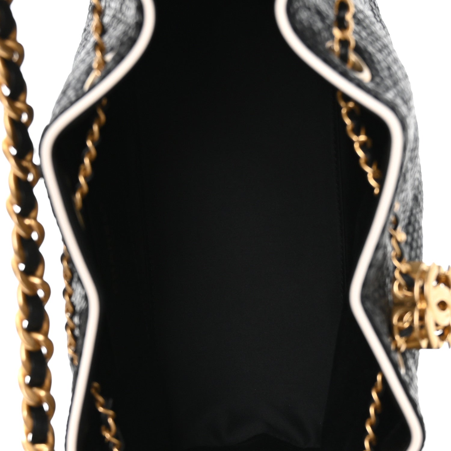 Braided Raffia Calfskin Small Chanel 25 Handbag Black White