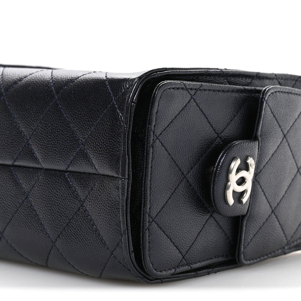Metallic Caviar Quilted Mini Chanel 25 Handbag Dark Blue