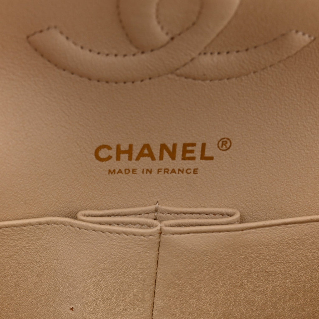 Caviar Quilted Medium Double Flap Light Beige