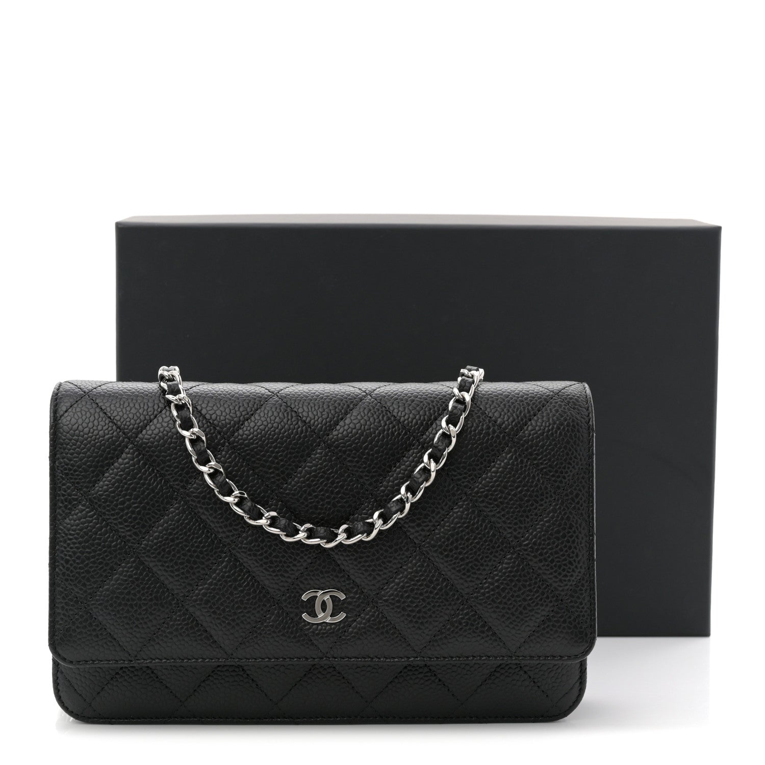 Caviar Quilted Wallet on Chain WOC Black