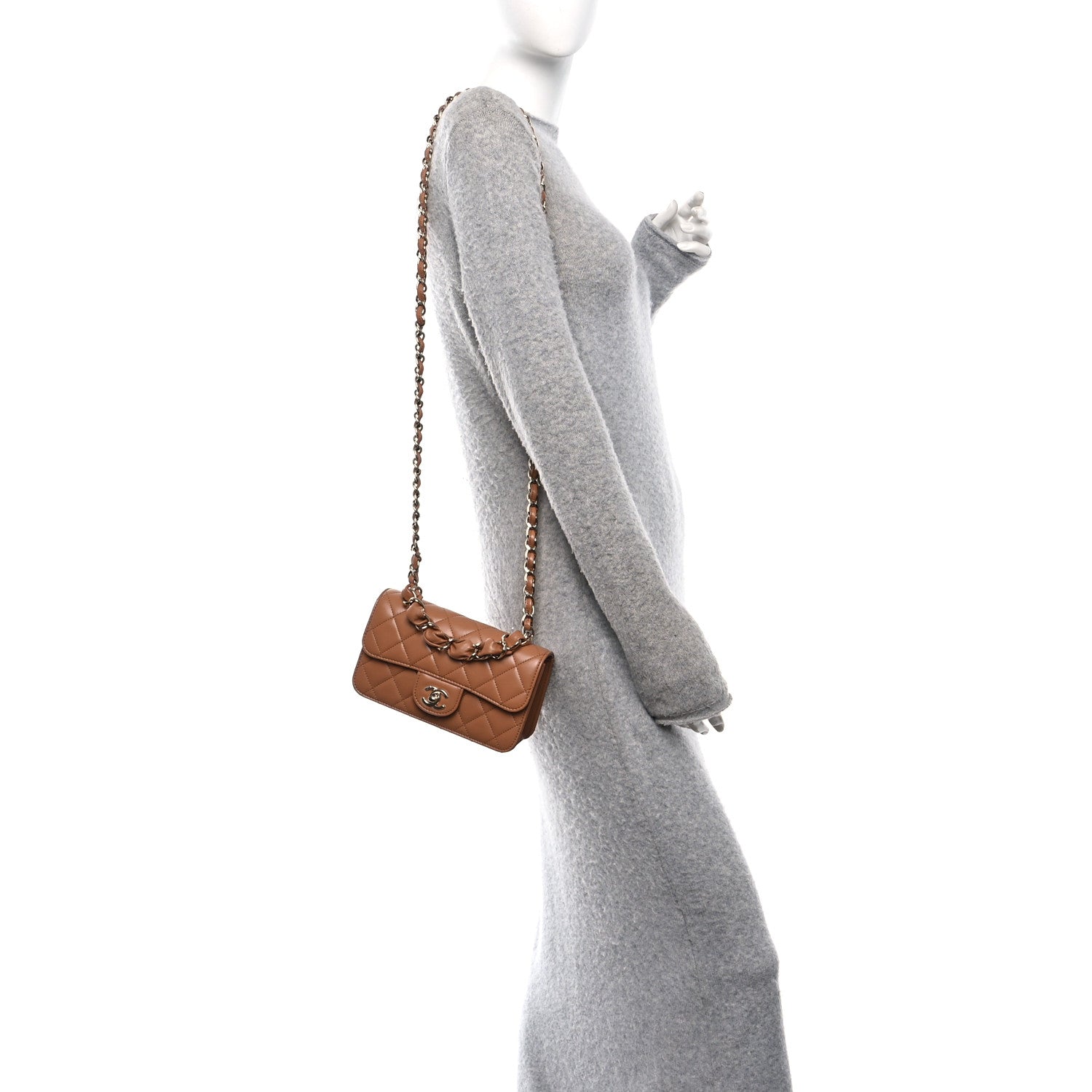 Shiny Lambskin Quilted Mini Flap Brown