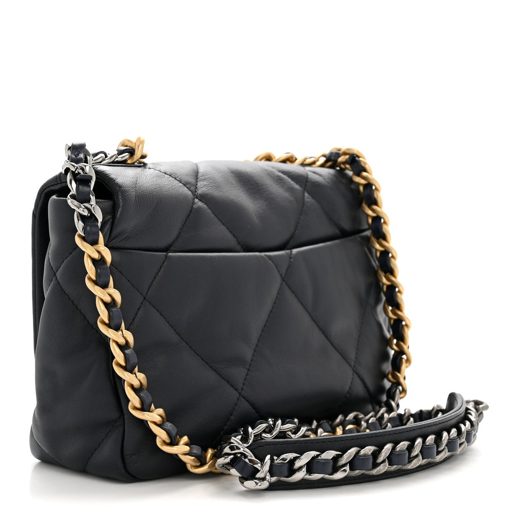 Goatskin Quilted Medium Chanel 19 Flap Navy Blue