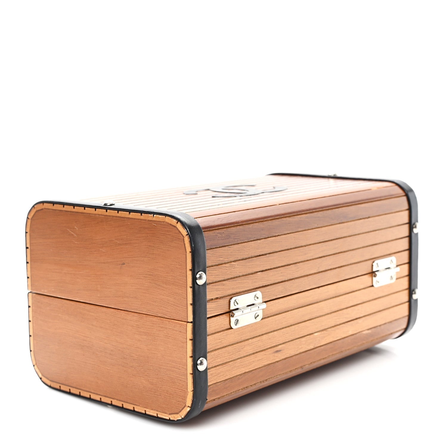 Wood Lambskin CC Vanity Case Brown Black