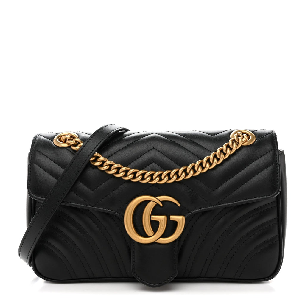Calfskin Matelasse Small GG Marmont Shoulder Bag Black